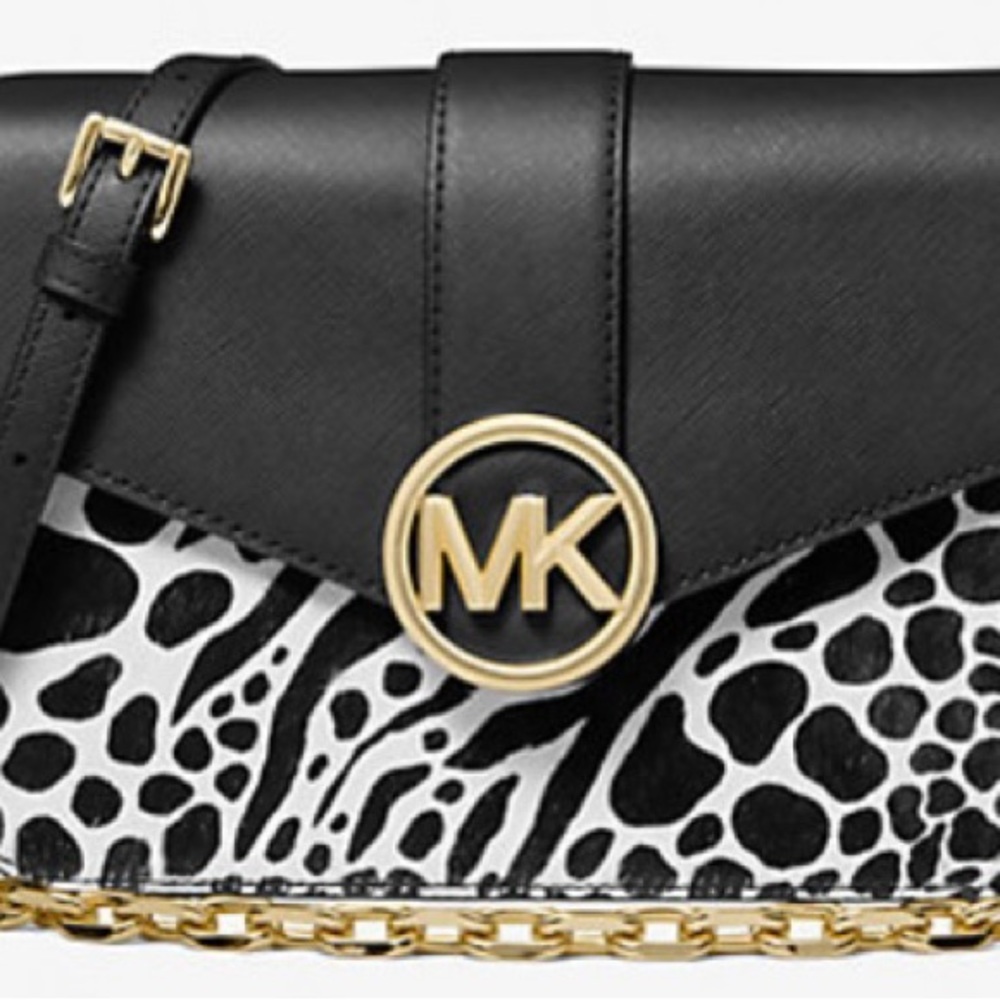 🆕 MICHAEL KORS “Carmen” Medium Calf Hair Convertible Shoulder Bag in Black